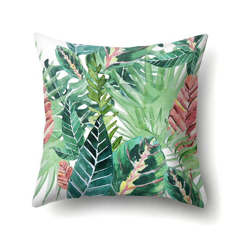 Polyester Pillow Case Nordic Ins Style Plant Flower Print Peach Leather Velvet Cushion Cover Car Waist Cushion Cover