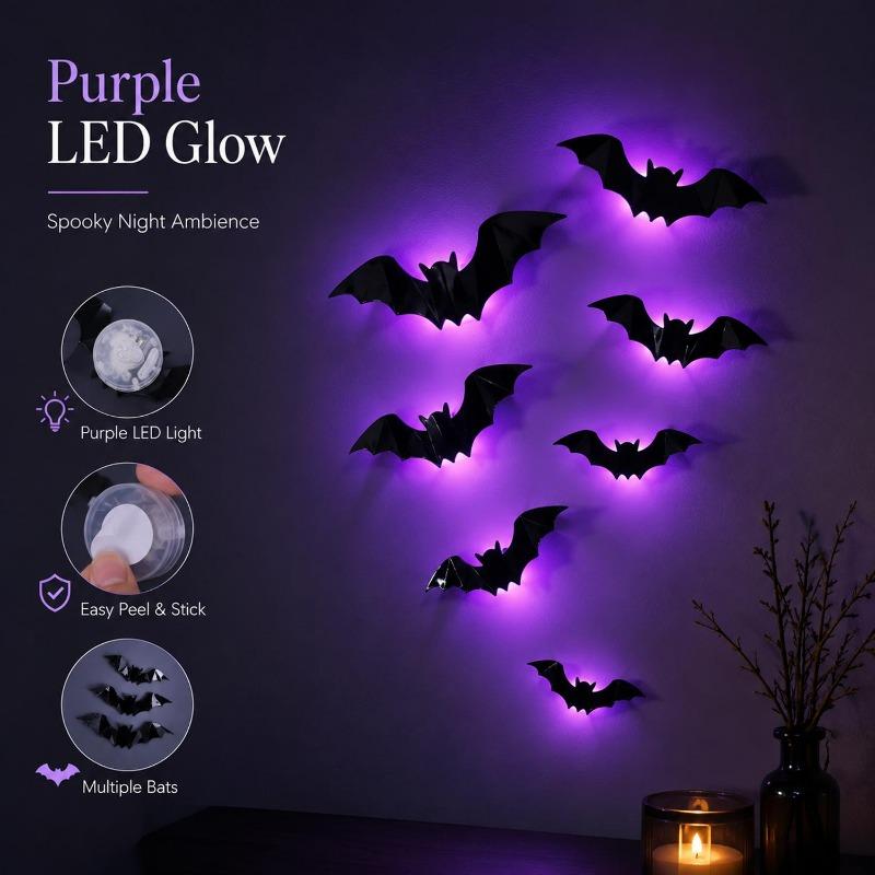 Glow in The Dark 3D Bat Wall Stickers Removable PVC Halloween Decor with 3 Sizes Easy Peel Stick for Windows Home Party Supply 5