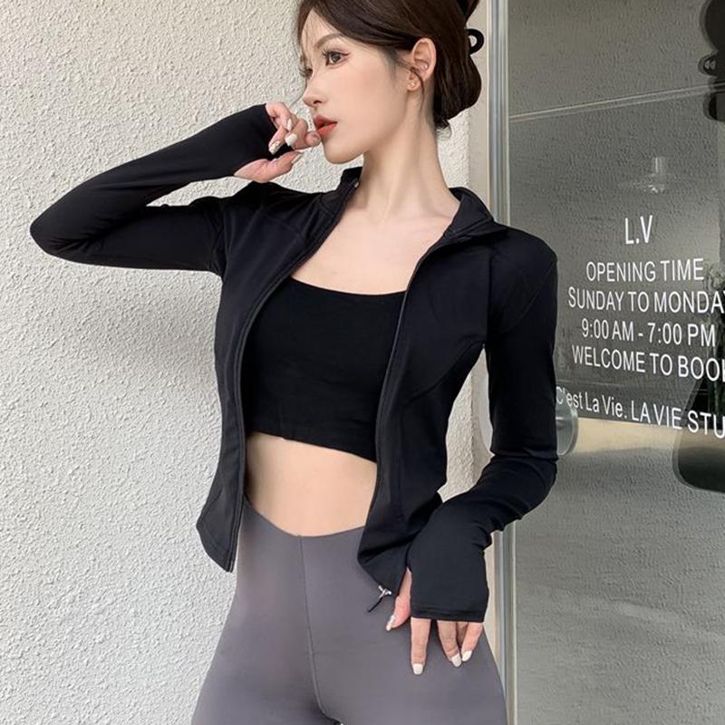 Spring Summer Slim Fit Crop Tops Women Sports Fitness Long Sleeve Coat Woman Streetwear Zipper Up T-Shirt
