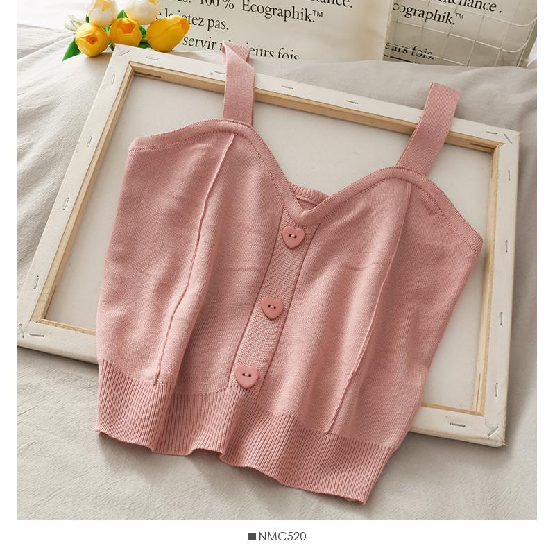 Женские вязаные укороченные топы Y2K, милые топы на пуговицах с v-образным вырезом и лямками без рукавов