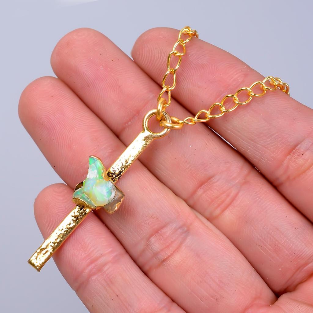 Натуральный эфиопский опал, гальванизированное золотом, электроформованное свадебное колье-цепочка, ювелирное изделие V-79