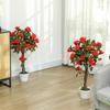Set Of 2 Artificial Plants White Rose Floral In Pot Fake Plants For Home Indoor Decor 90cm Red