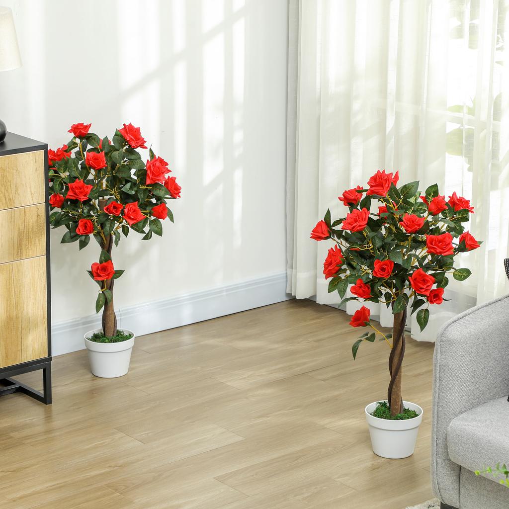 Set Of 2 Artificial Plants White Rose Floral In Pot Fake Plants For Home Indoor Decor 90cm Red