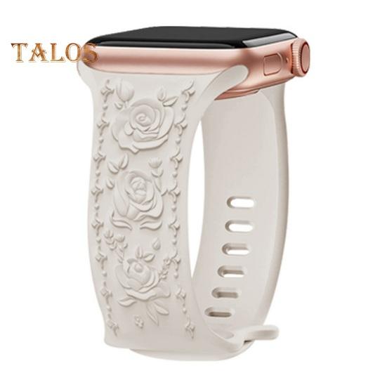 Ремешок для часов с гравировкой и цветочным рисунком Износостойкий дышащий, приятный к коже Не выцветающий силиконовый ремешок для часов с 3D-цветком и гравировкой для Apple Watch