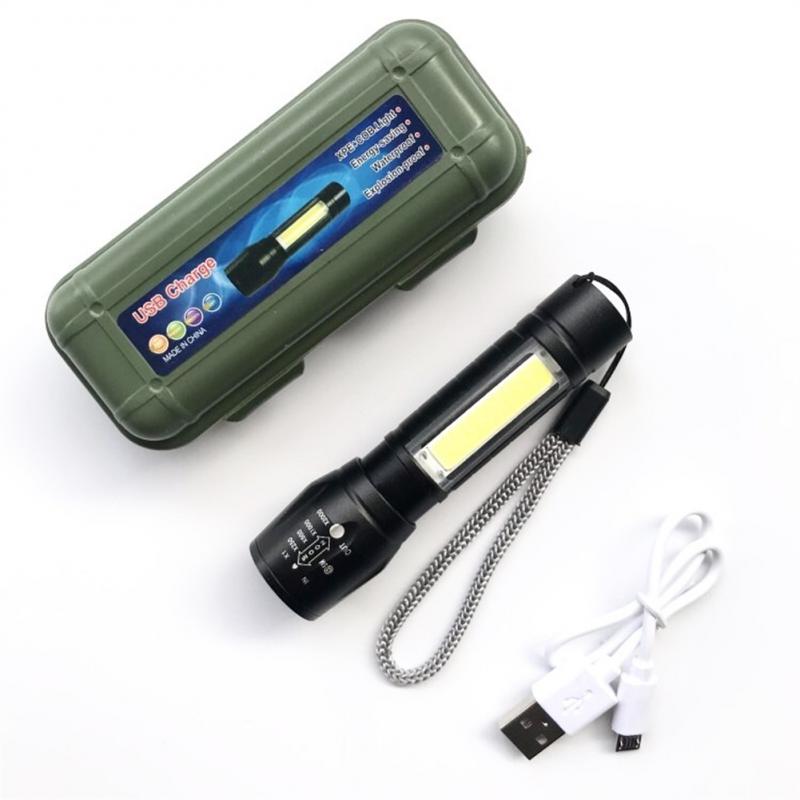 Portable LED Flashlight Zoom Focus Torch Lamp Rechargeable USB Lantern COB Built In Battery Q5 Waterproof Camping Lights