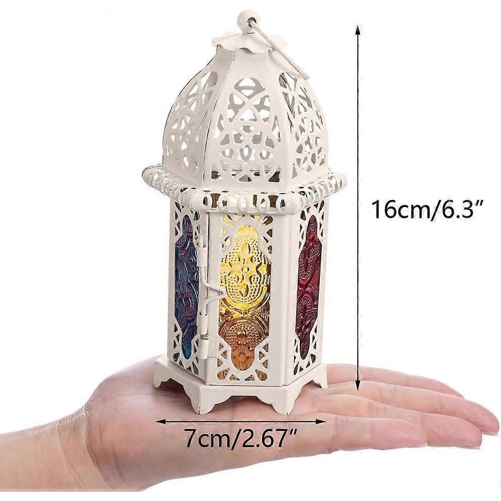 2 Piece Moroccan Style Candle Lights - Small Tea Light Candle Holder with Stained Glass Panel