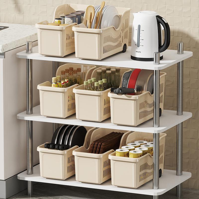 Kitchen Storage Baskets With Wheels Ventilated Holes BPA Free Plastic Organizer for Cabinet Pantry Food Vegetable Storage
