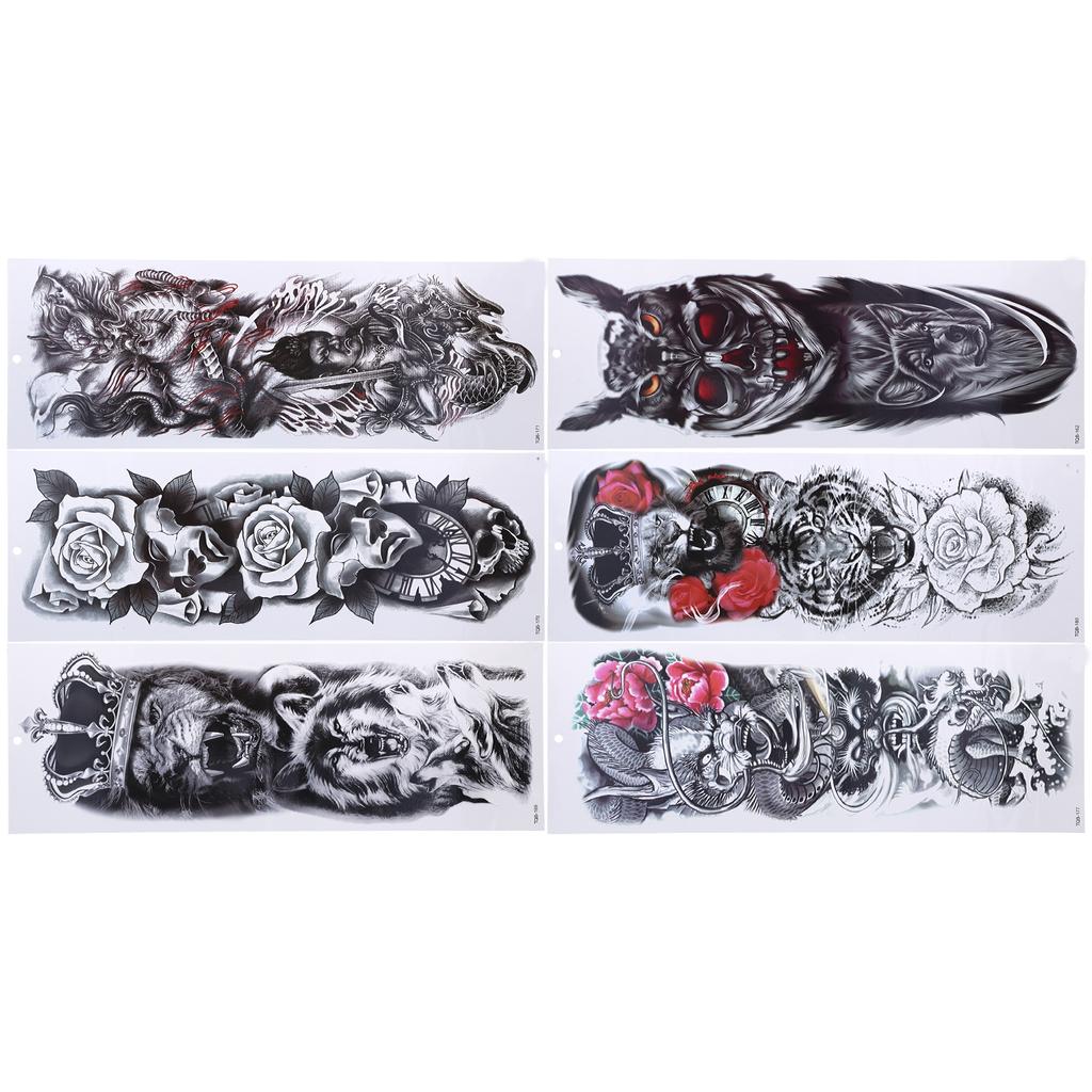 6 Sheets Full Arm Tattoo Sticker Men Women Waterproof Party Fashionable Temporary Tattoo Sticker
