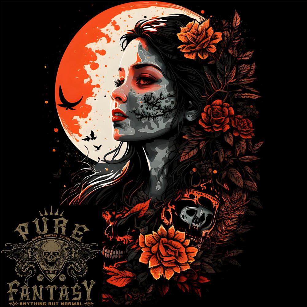 Санта Муэрта и Лунные Черепа Розы Мужская Легкая Хлопковая Футболка