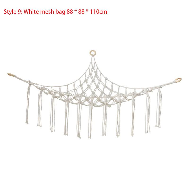 Triangular Toy Hammock Handwoven Cotton Rope Wall Storage for Stuffed Animals Plush Toys and Decor Macrame Toy Net With Fringe