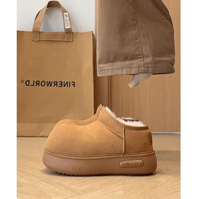 Уродливо-милые большеголовые сноубутсы женские ретро на толстой подошве, утепленные теплые пушистые хлопковые ботинки, зимние ботильоны из кожи на высокой подошве