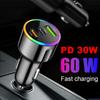 Быстрое автомобильное зарядное устройство 60 Вт PD30 Вт QC3.0 Двойной порт USB C Автомобильное зарядное устройство 7 цветов RGB Атмосферная подсветка Адаптер быстрой зарядки Для мобильного телефона