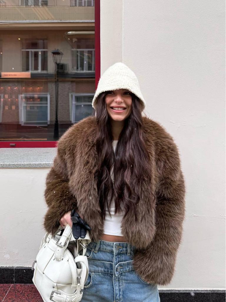 Женская повседневная короткая шуба из лисы тоскана - Европейский и американский уличный стиль