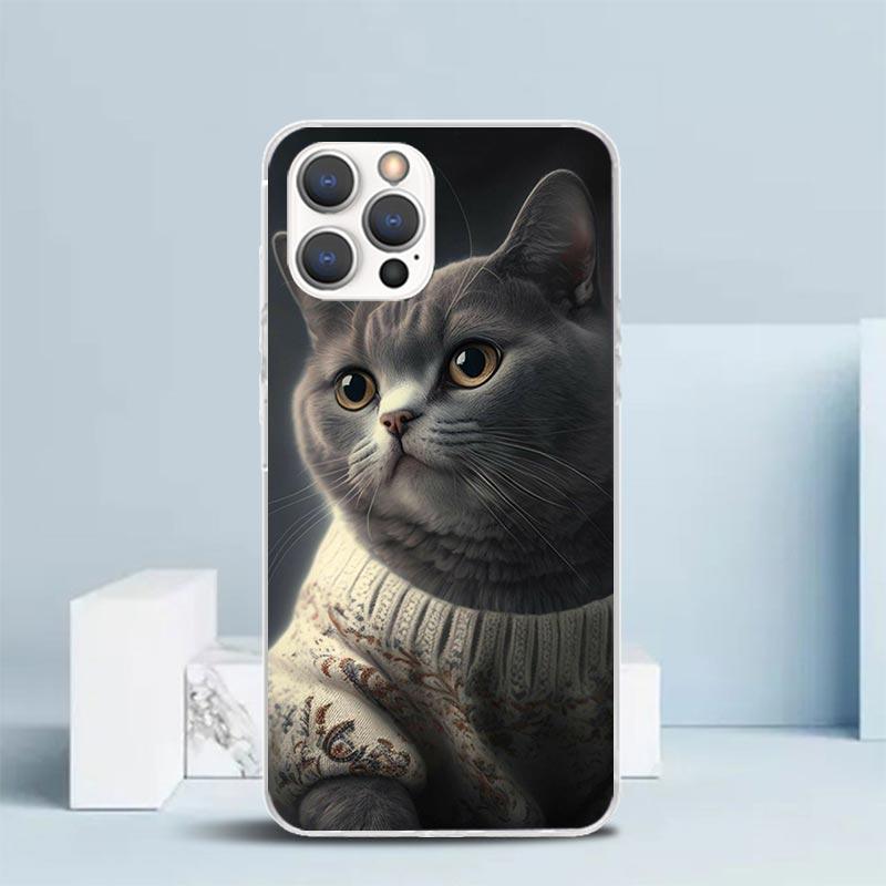 Чехол для телефона с изображением британской короткошерстной кошки для iPhone 16 17 Air 16E 15 14 Plus 13 Mini 12 11 Pro Max 7 8 + SE 2020 Мягкая задняя крышка из ТПУ 16