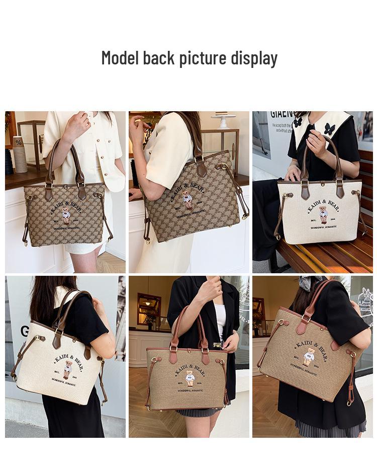 Katie Bear Retro Embroidery Color Block Large Capacity Shoulder Tote Bag 2025