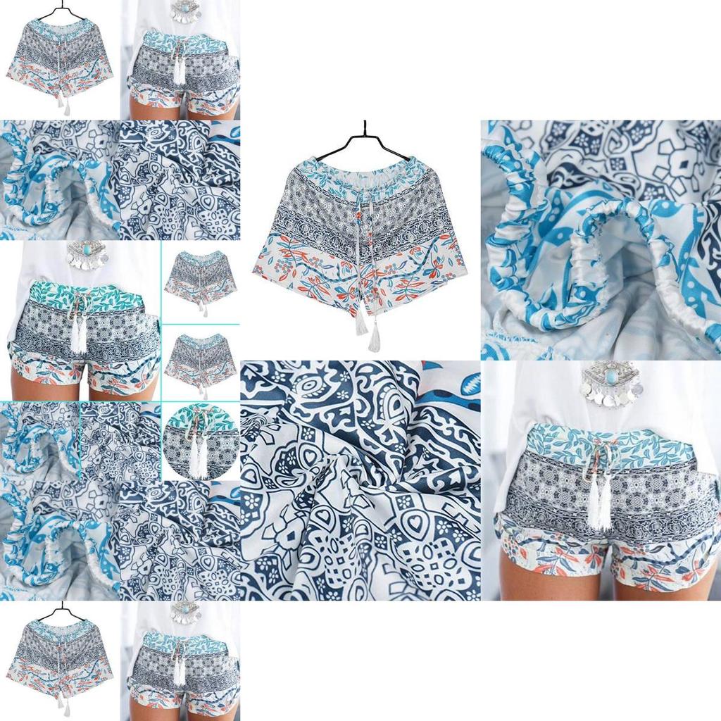 Summer Polyester Print Shorts With Tie Waist For Casual Wear