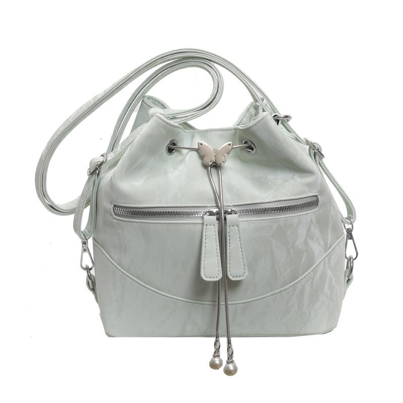 Летняя маленькая свежая зеленая сумка-ведро женская сумка через плечо 2024 новый модный рюкзак повседневный рюкзак большой вместимости