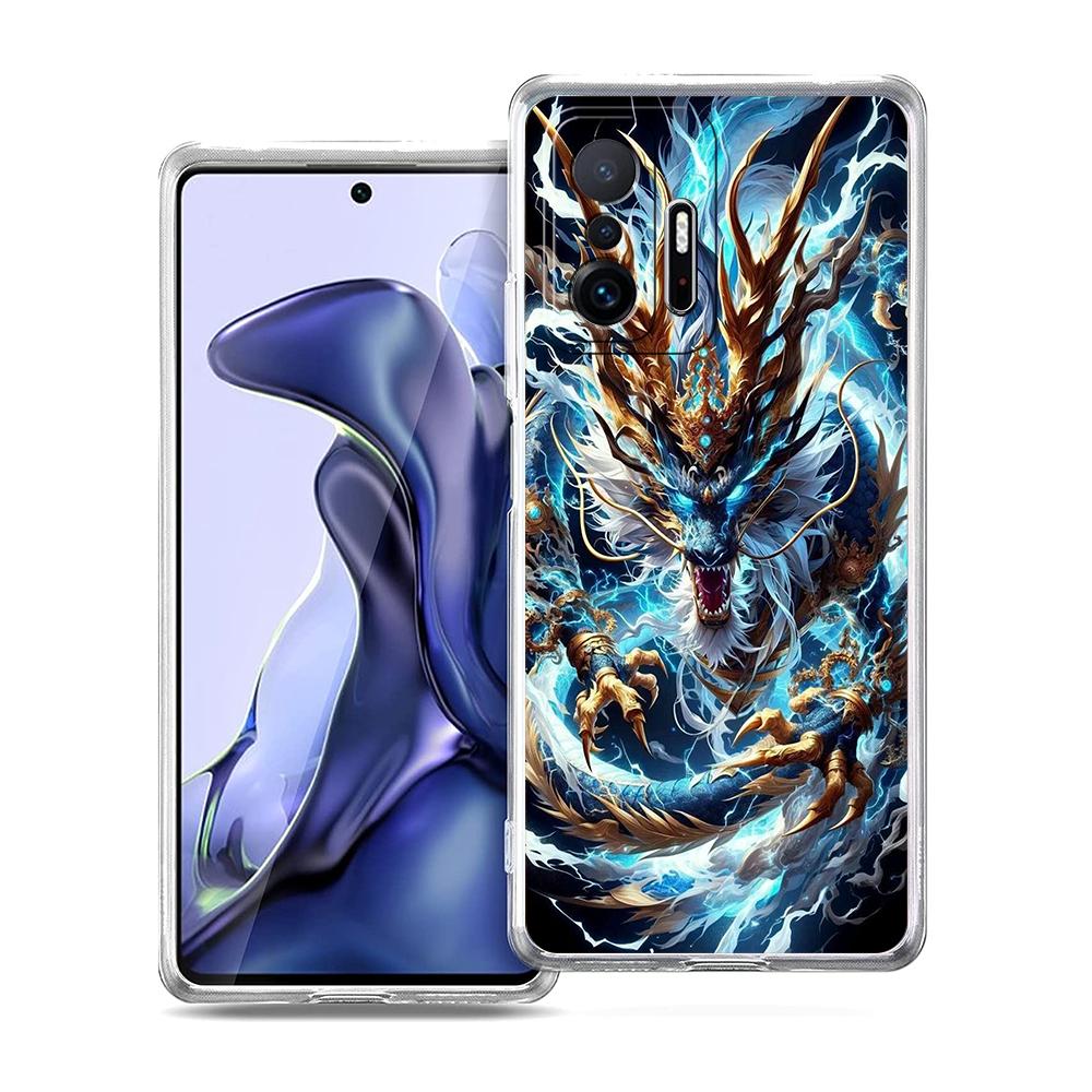 Прозрачный чехол для телефона для Xiaomi Mi 14 13 12 11 Ultra Poco X3 NFC F3 F6 Pro Мягкий ТПУ корпус Модный тренд Мультяшный Китайский дракон
