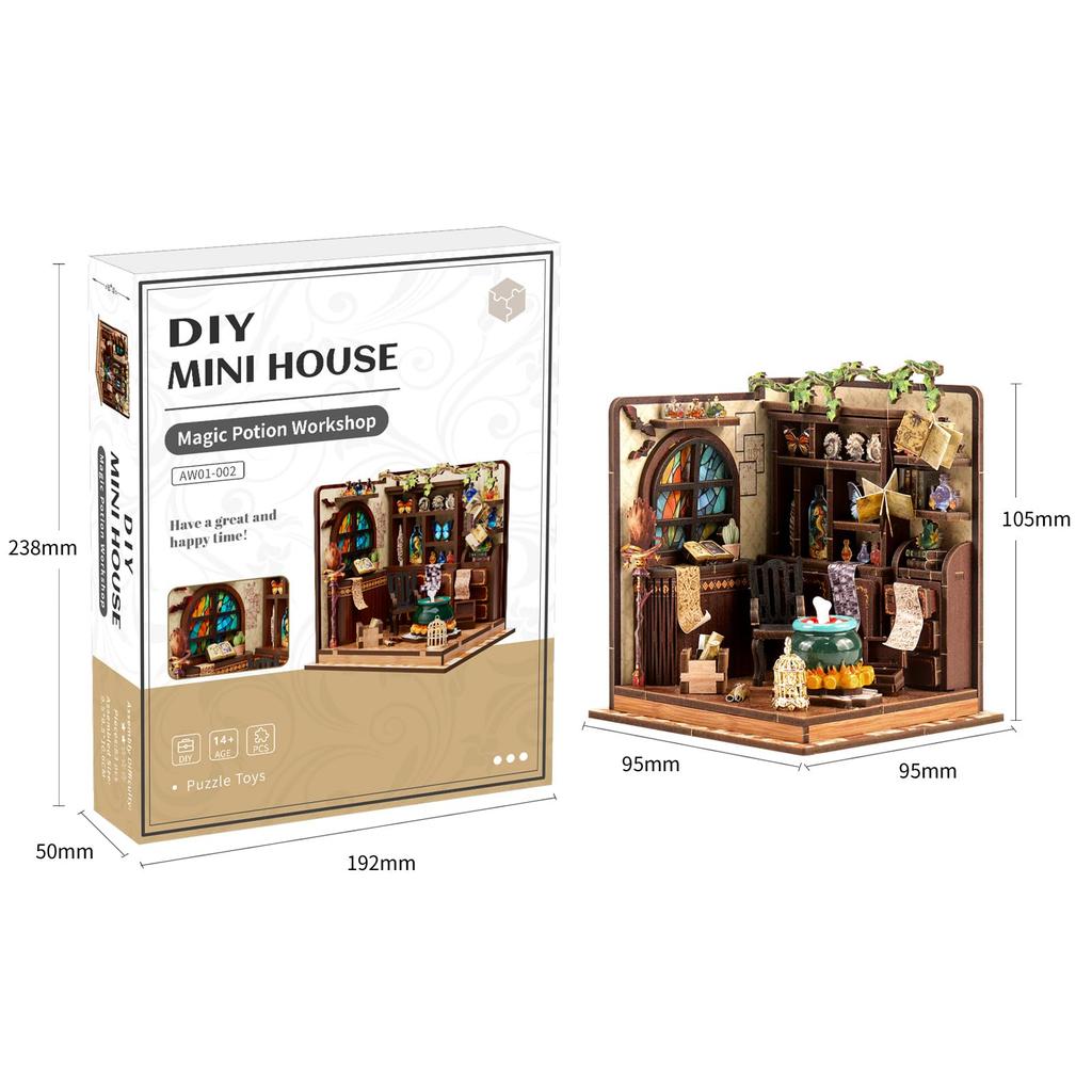 CRESYMME Dollhouse Miniature Kit, Wooden 3D Puzzle, DIY Handmade for Adults (Potions Workshop)