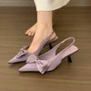 Фиолетовые туфли-лодочки на высоком каблуке, сандалии с головкой-мешком, сказочные туфли, весна-лето 2025, французский темперамент, туфли-стилеты для светской львицы