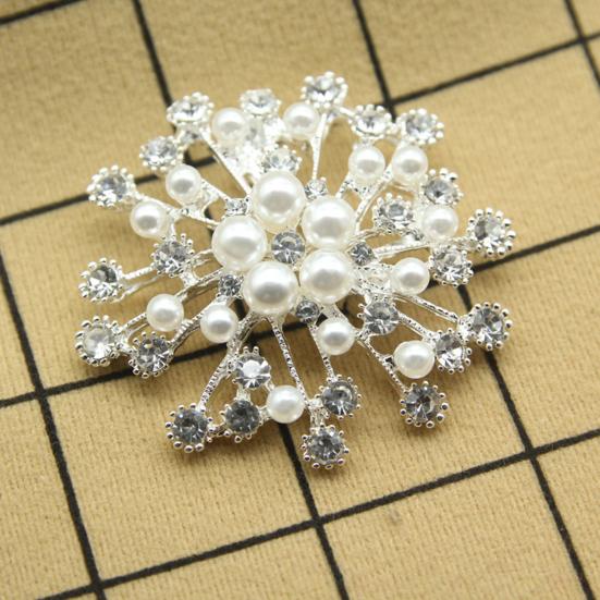 Women Brooch Snowflake Shape Rhinestone Faux Pearl Decor Anti-slip Wear-resistant Suit Coat Collar Hat