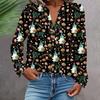 Женская модная и повседневная рубашка с длинным рукавом, V-образным вырезом, на пуговицах, с принтом, блузка, топ