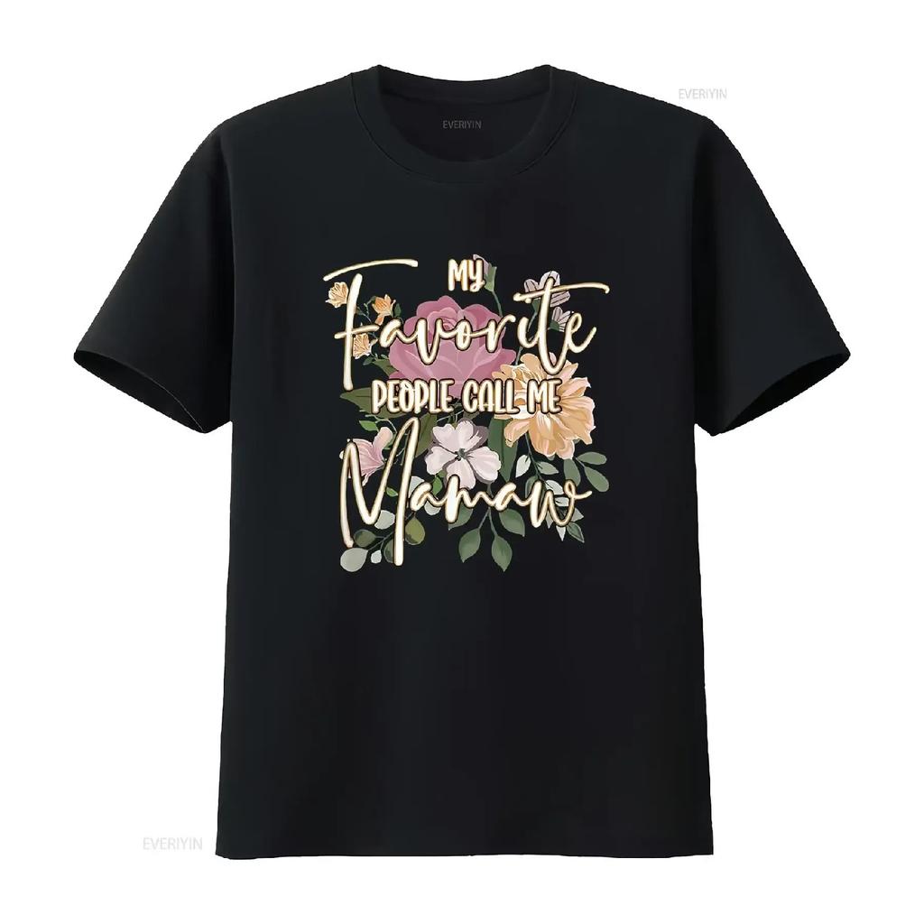 Womens My Favorite People Call Me Mamaw T Shirt Black 2XL vintage Washed Top For Everyday Wear Versatile Breathable fashion