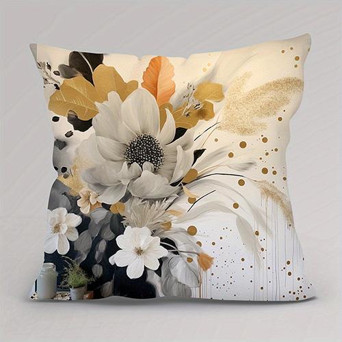 Золотая и серая цветочная наволочкаПодходит для дивана, автомобиля, спальни, декоративная наволочка для подушки