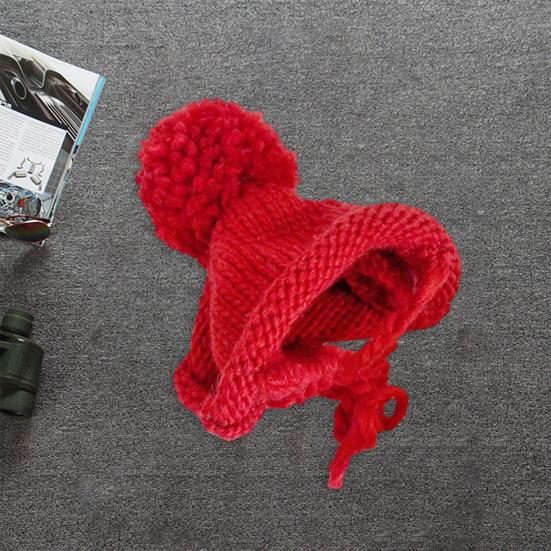 Hat with Soft Ball Knitted Thickened Warm Solid Color Fixing String Comfortable To