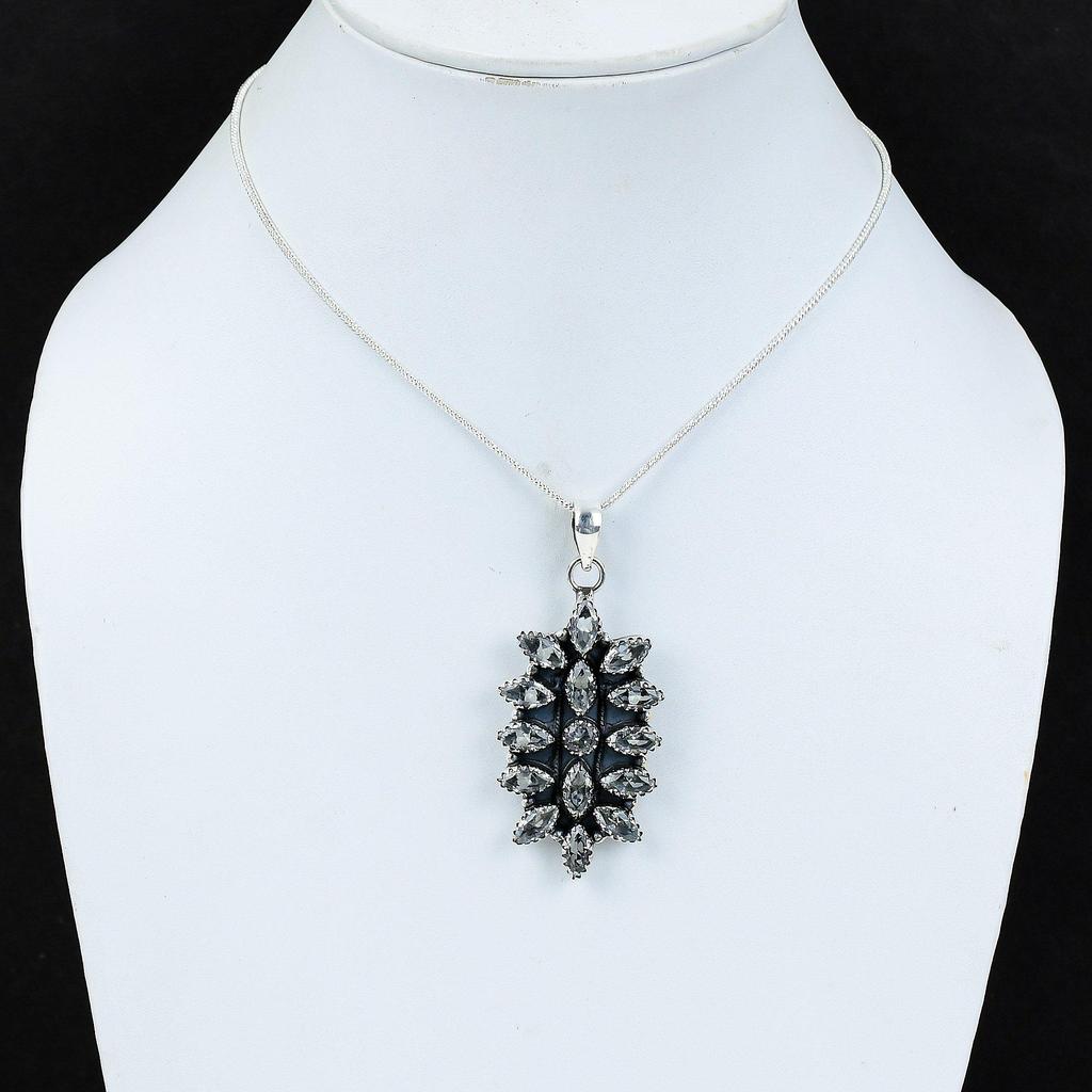 White Topaz Gemstone Handmade 925 Sterling Silver Electroform Flower Necklace, White Topaz Silver For Wife Unisex Pendant Gift For Mom