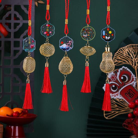 Украшение на китайский Новый год Мини золотой полый фонарик орнамент Счастливый подвесной кулон с кисточкой для удачи, богатства, успеха Дом Кухня Бонсай Дерево Автомобиль