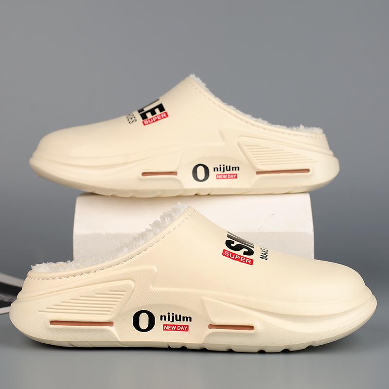 Новые зимние мужские хлопковые тапочки, водонепроницаемые мягкие, для улицы и дома, мужские удобные плюшевые тапочки для спальни