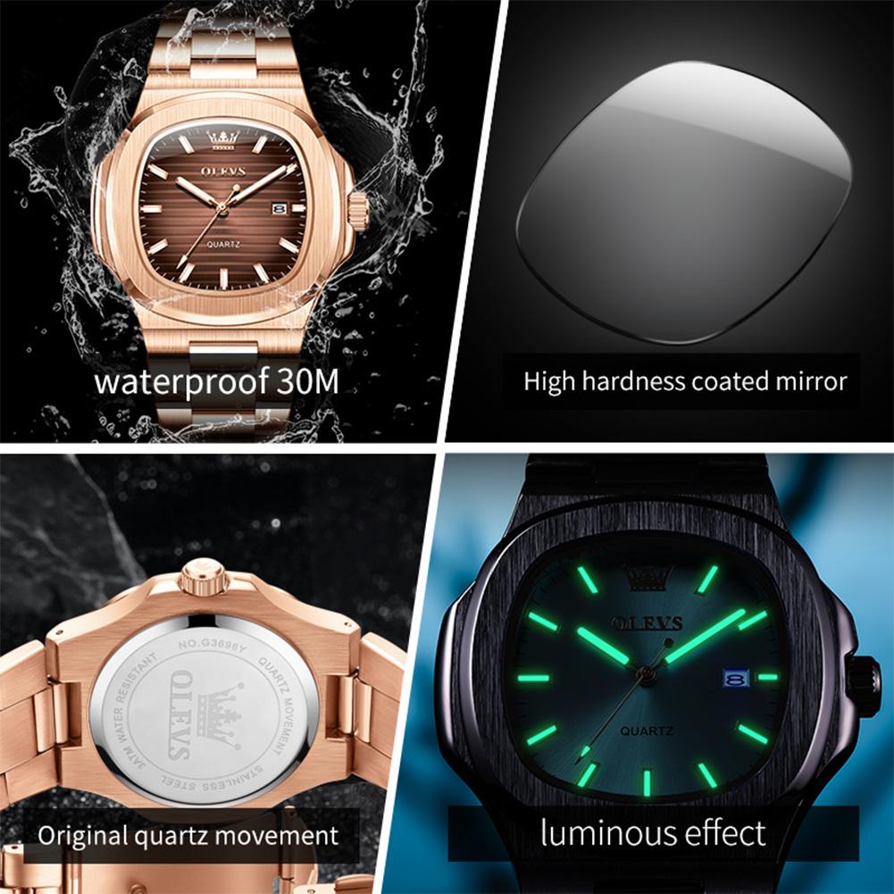 OLEVS Men's Watches Classic Luxury Rose Fine Steel Original Quartz Wristwatch Texture Dial Waterproof Luminous Date Fashion New