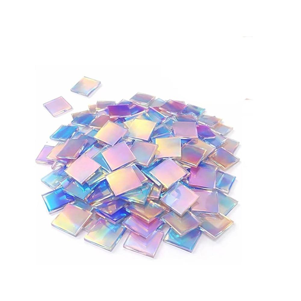 50Pcs Rainbow Holographic Acrylic Square Holo Plexiglass Tiles Iridescent Acrylic Art Creation