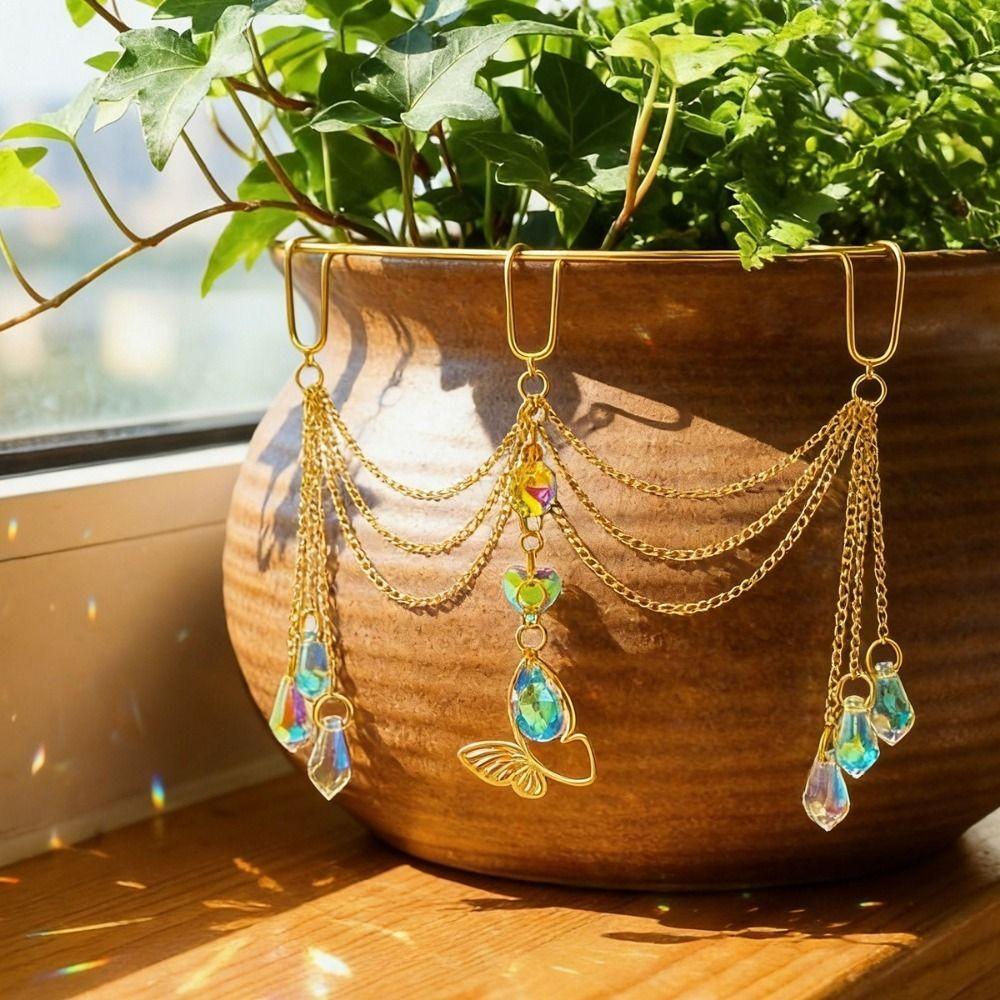 Reflective Flower Pot Crystal Sun Catcher Butterfly Design Hanging Pot Crystal Bonsai