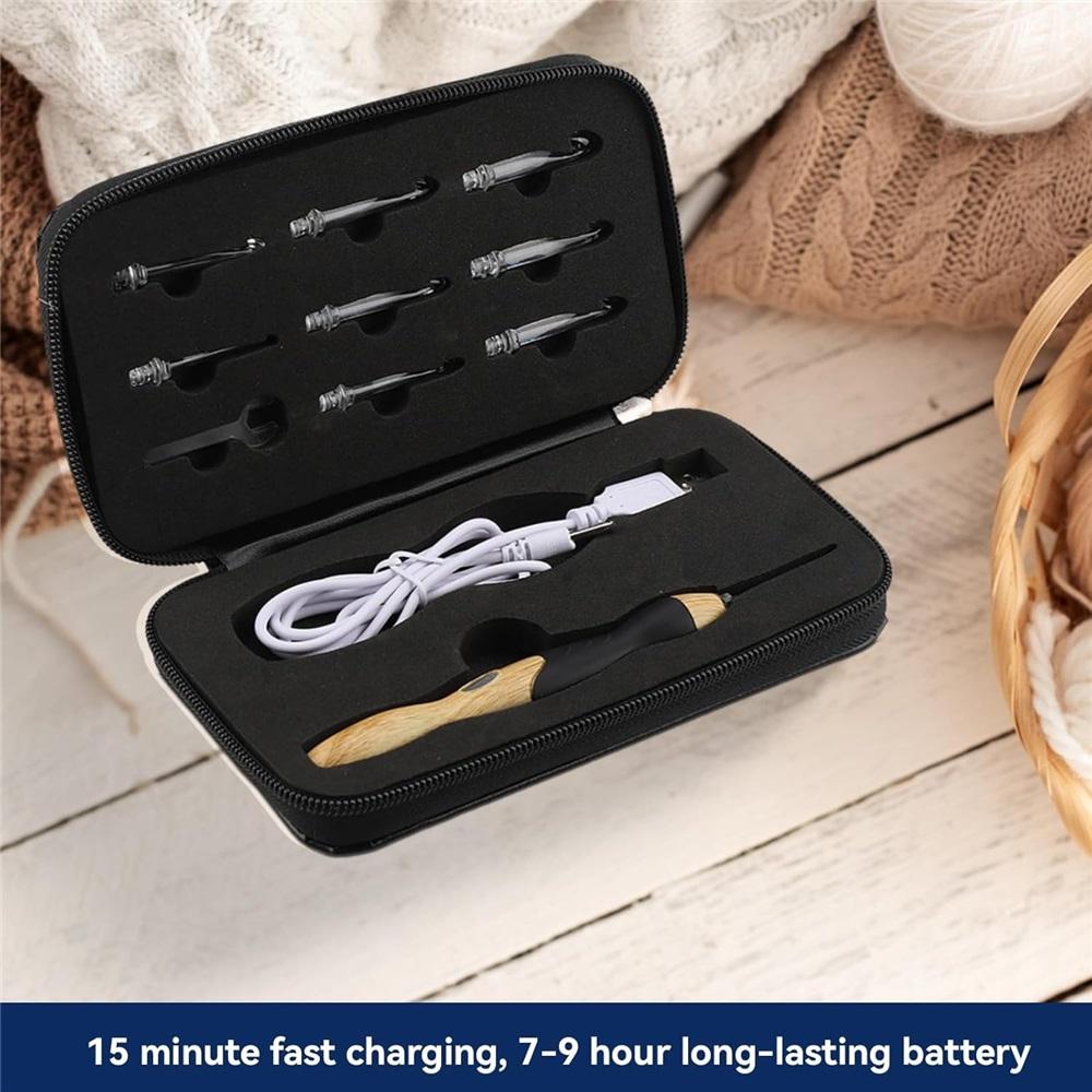 Glow Crochet Hook Set, 9 Sizes with Case, LED Crochet Hooks Rechargeable via USB, with Replaceable Hook Heads 2.5mm to 6.5mm (Natural Color)