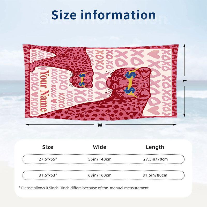 Pink Daisy Floral Card Theme Quick Dry Beach Towel Custom Name Text Print Large Sand Resistant Towel Beach Vacation