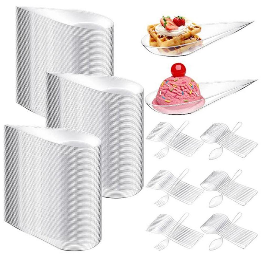 50Pcs Tear Drop Tasting Spoons Plates Reusable Ice Cream Cup for Catering Party Supplies