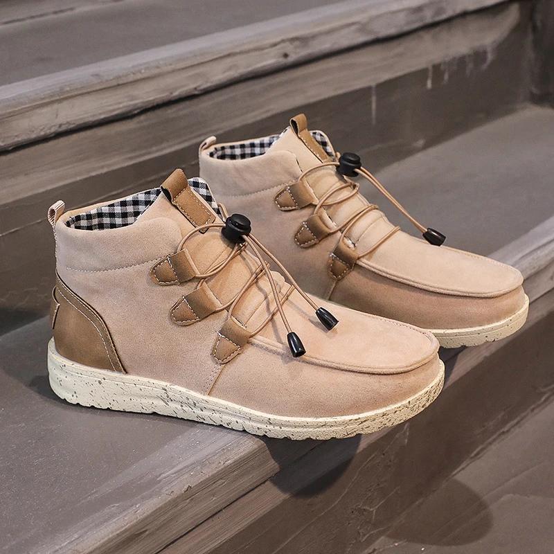 Женские высокие кроссовки, удобные туфли с круглым носком и шнурком, повседневные теплые короткие ботинки