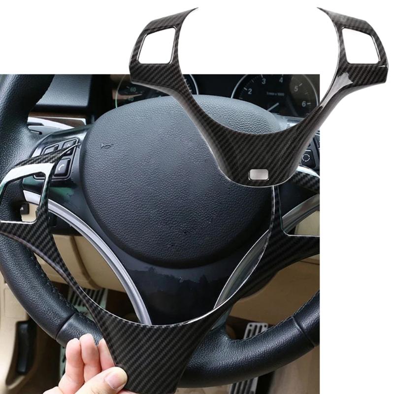 Auto Steering Wheel Panel Decorative Cover Trim Moulding Sticker Carbon Fiber Black for BMW 1 3 Series E87 E90 E92 E93 2006-2012