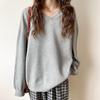 Oversize Sweatshirt Women's Spring and Autumn Thin New V-neck Loose Lazy Style Solid Color Long-sleeved Pullover Top