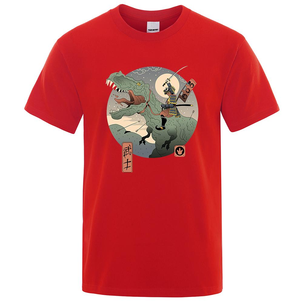 Японская одежда самураев в стиле Харадзюку Ukiyo E Юрского периода, мужская мода, уличная свободная футболка, футболка большого размера, хлопковая футболка