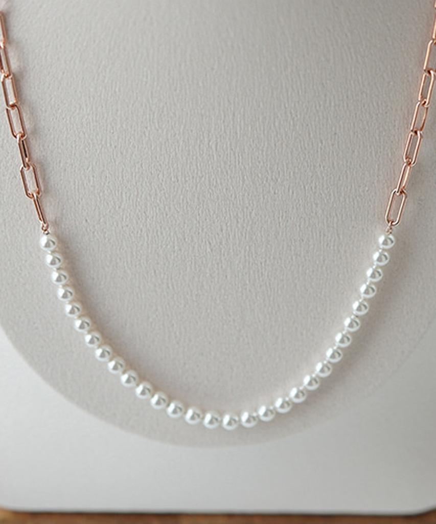 Alleun Silver 925 Clip Pearl Square Chain Necklace