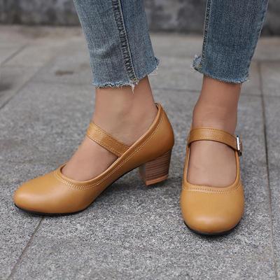 Q/Женские туфли на низком каблуке, новые весенне-летние однотонные туфли на толстом каблуке, большой размер, легкие одиночные туфли