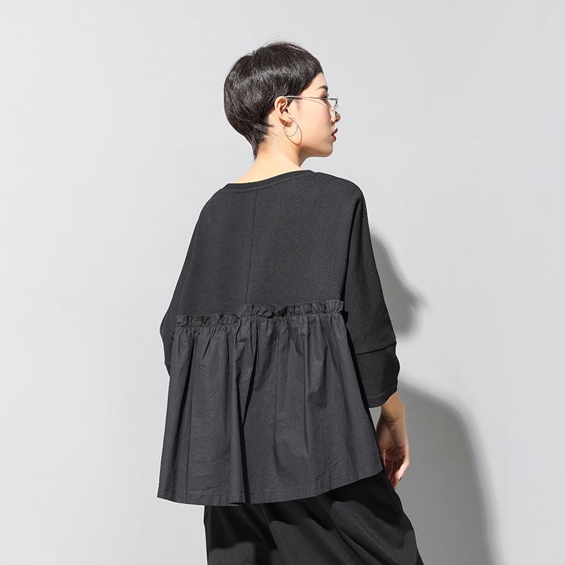 Женская темная футболка в стиле пэчворк 'Европейский и американский', бэби-долл - с коротким рукавом, свободного кроя, модный повседневный летний топ