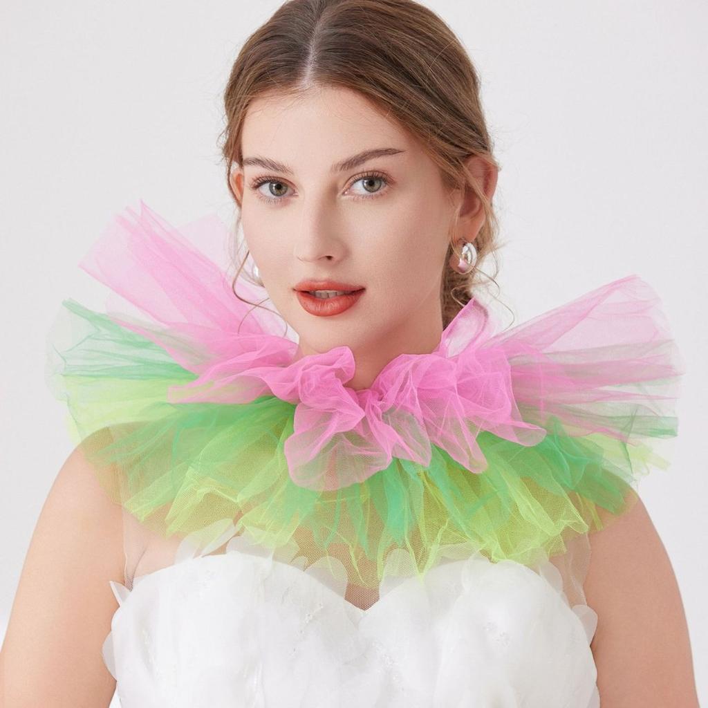Perfect Match Colored Tulle Ruffled False Collar For Women Three-Layer Fake Collar For Halloween Costume Clown Neck Detachable Collar Shawl