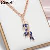 Dark Blue Leaf Shape Pendant Necklace For Women Natural Zircon Fine Jewelry Rose Gold Color Necklace