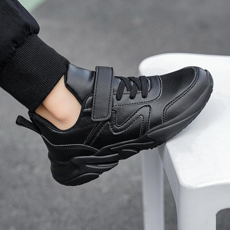 Детская кожаная черная повседневная обувь, водонепроницаемая обувь для мальчиков