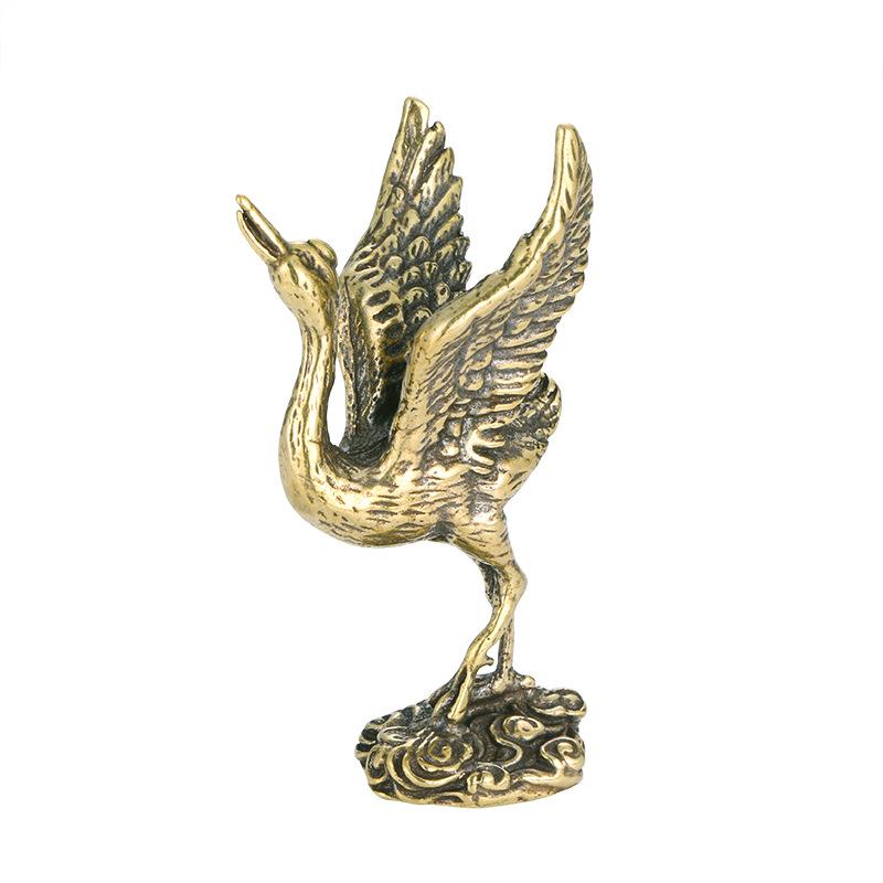 Red-crowned Crane Brass Figurines Chinese Retro Study Desktop Decoration Tea Pet Feng Shui Vintage Home Decor Collectibles