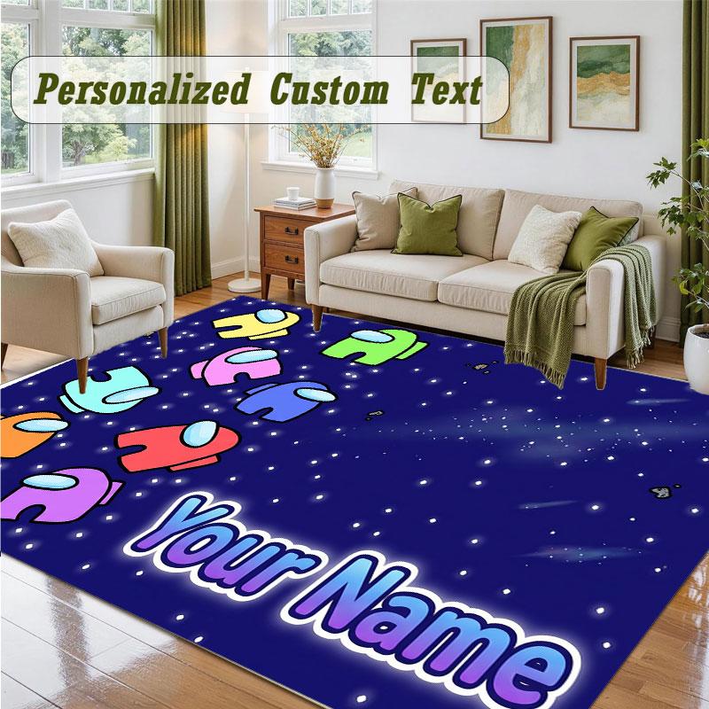 Crystal Velvet Square Rug Custom NameAmong Us Pattern Non Slip Home Floor Decor Rug